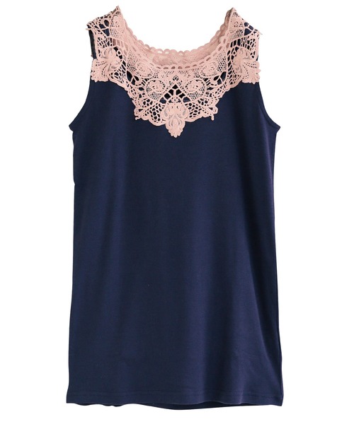 n'OrLABEL（ノアールレーベル）の「『襟元レースデザインタンク』（タンクトップ・レディース・アイボリー/ネイビー/スモークピンク/ブルー/コーラルピンク/レッド系その他/杢グレー/マスタード/ブラック/ブルーグリーン/グリーン/カーキ/チャコールグレー/モカ/グレー×ホワイト/グレー×ピンク/ブラック系その他/ホワイト系その他/ブルー系その他/ダークブルー/パープル/チャコールグレー×ブラック/フューシャピンク/モスグリーン/トップグレー・1/2）」の18枚目の写真