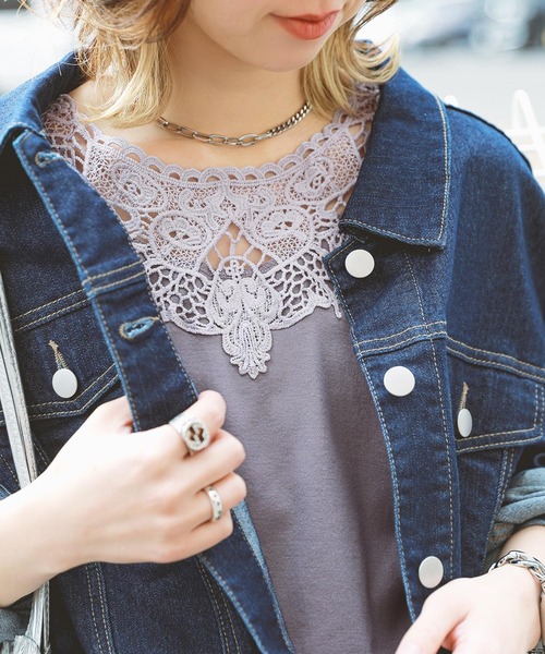 n'OrLABEL（ノアールレーベル）の「『襟元レースデザインタンク』（タンクトップ・レディース・アイボリー/ネイビー/スモークピンク/ブルー/コーラルピンク/レッド系その他/杢グレー/マスタード/ブラック/ブルーグリーン/グリーン/カーキ/チャコールグレー/モカ/グレー×ホワイト/グレー×ピンク/ブラック系その他/ホワイト系その他/ブルー系その他/ダークブルー/パープル/チャコールグレー×ブラック/フューシャピンク/モスグリーン/トップグレー・1/2）」の6枚目の写真