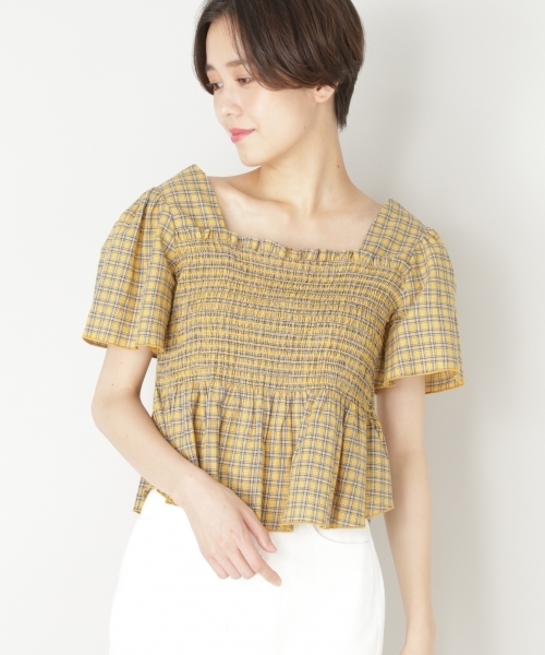 LOWRYS FARM（ローリーズファーム）の「チェックシャーリングブラウス　796640（シャツ/ブラウス・レディース・オフホワイト/イエロー/ブルー・MEDIUM/LARGE）」の3枚目の写真