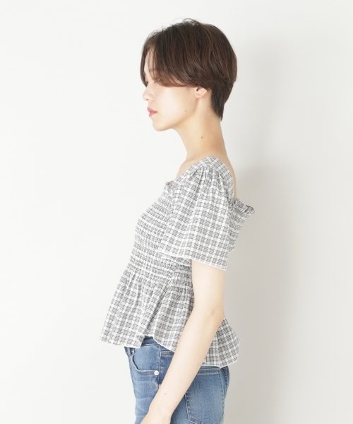 LOWRYS FARM（ローリーズファーム）の「チェックシャーリングブラウス　796640（シャツ/ブラウス・レディース・オフホワイト/イエロー/ブルー・MEDIUM/LARGE）」の6枚目の写真