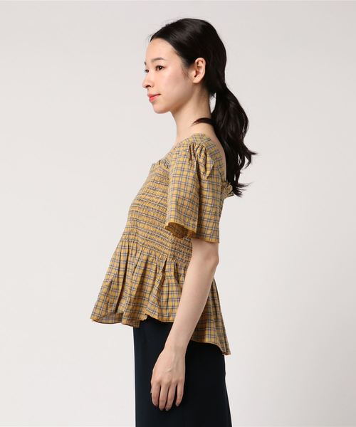 LOWRYS FARM（ローリーズファーム）の「チェックシャーリングブラウス　796640（シャツ/ブラウス・レディース・オフホワイト/イエロー/ブルー・MEDIUM/LARGE）」の4枚目の写真