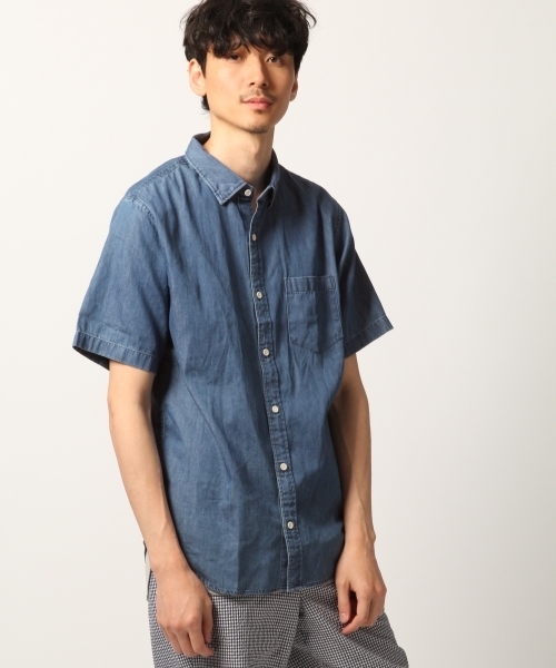 GLOBAL WORK(グローバルワーク)の「デニムシャツ半袖/788441(シャツ/ブラウス・メンズ・スカイブルー/ブルー/ブルー系その他7・LARGE/SMALL/X-LARGE/MEDIUM)」の3枚目の写真