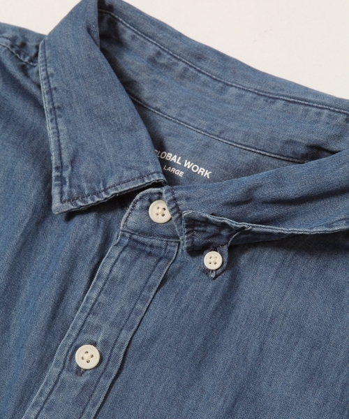 GLOBAL WORK(グローバルワーク)の「デニムシャツ半袖/788441(シャツ/ブラウス・メンズ・スカイブルー/ブルー/ブルー系その他7・LARGE/SMALL/X-LARGE/MEDIUM)」の6枚目の写真