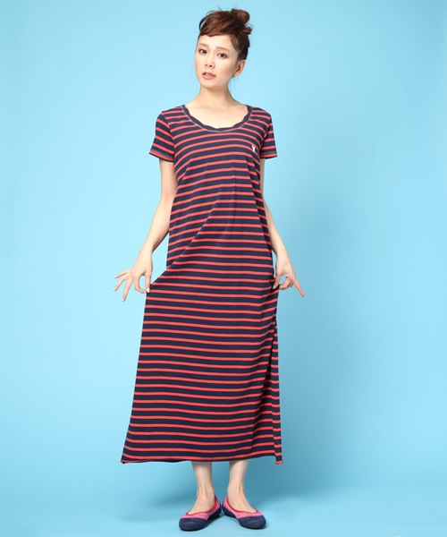 coen(コーエン)の「ボーダーベアマキシワンピース(ワンピース・レディース・Navy/MD.Gray/Off White・MEDIUM/LARGE)」の1枚目の写真