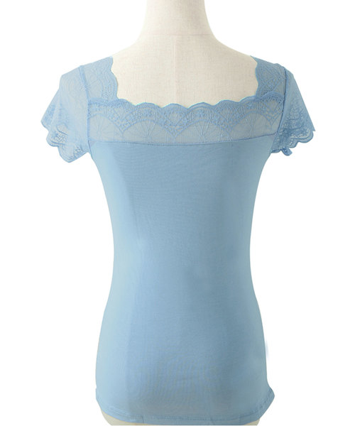 SAISON DE PAPILLON(セゾンドパピヨン)の「Vネックレースフレンチスリーブトップス(キャミソール・レディース・ホワイト/ブラック/ブルー・フリー)」の20枚目の写真