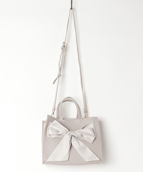 CURI BISCUI（キュリ　ビスキュイ）の「サテンリボンモチーフ付トートバッグ（ハンドバッグ・レディース・ブラック/グレー/ブルー/ピンク系その他・FREE）」の3枚目の写真