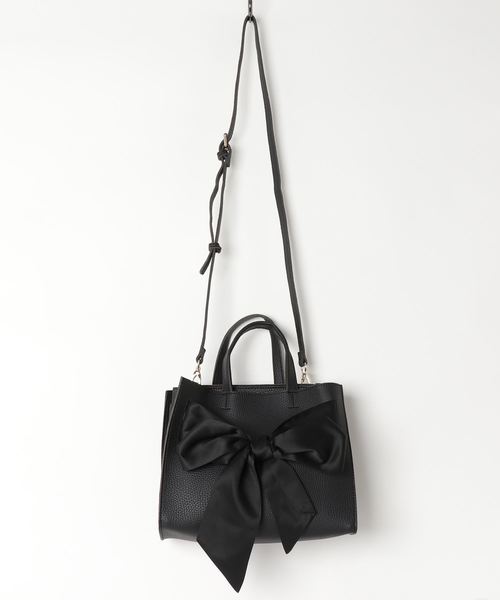 CURI BISCUI（キュリ　ビスキュイ）の「サテンリボンモチーフ付トートバッグ（ハンドバッグ・レディース・ブラック/グレー/ブルー/ピンク系その他・FREE）」の2枚目の写真