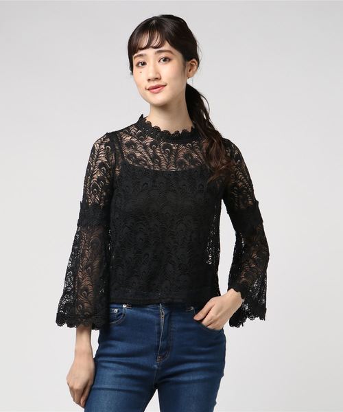 KOBE LETTUCE（コウベレタス）の「フレアスリーブハイネックレースブラウス＊レディース/トップス[C3409]神戸レタス（シャツ/ブラウス・レディース・ベージュ/グリーン/ブラック・FREE）」の2枚目の写真