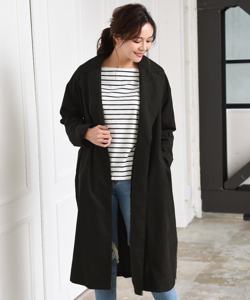 Luz Llena(ラズレナ)の「ピーチ起毛トレンチロングコート(トレンチコート・レディース・ブラック/ベージュ/カーキ・MEDIUM)」の1枚目の写真