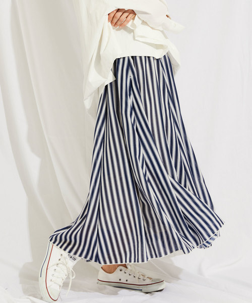 Chaco closet スカート ストライプギャザーフレアロングスカート