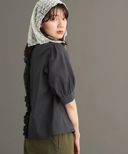 Malle Malle 綿レース フリフリ胸飾りブラウス Wear