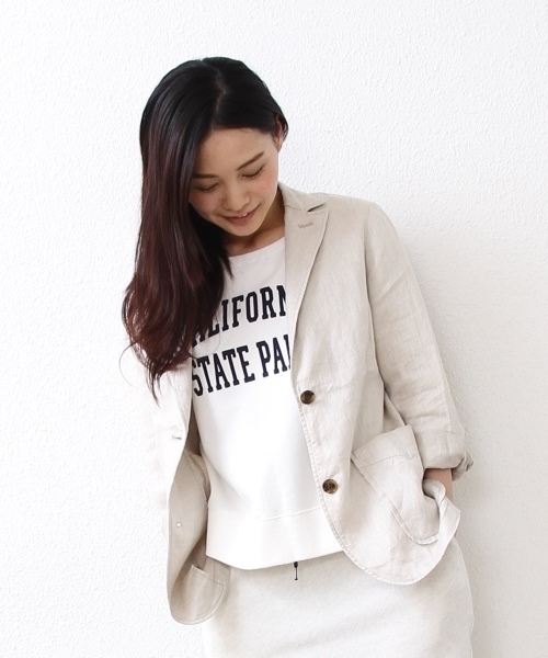 coen（コーエン）の「リネンテーラードジャケット（テーラードジャケット・レディース・オフホワイト/ネイビー・MEDIUM/LARGE）」の2枚目の写真