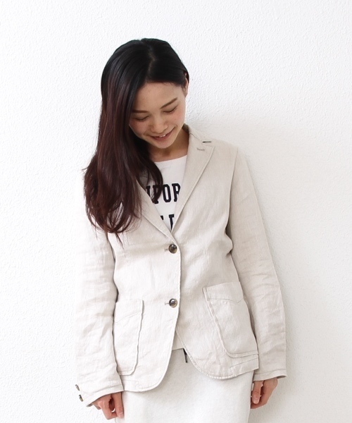 coen（コーエン）の「リネンテーラードジャケット（テーラードジャケット・レディース・オフホワイト/ネイビー・MEDIUM/LARGE）」の5枚目の写真