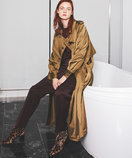 MAISON SPECIAL（メゾンスペシャル）の「◎GISELe 11月号掲載：ワッシャーサテントレンチコート【MAISON SPECIAL/メゾンスペシャル】（トレンチコート・レディース・キャメル/グリーン/ピンクベージュ・FREE）」の2枚目の写真