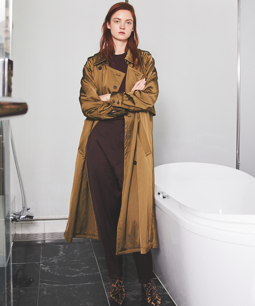 MAISON SPECIAL（メゾンスペシャル）の「◎GISELe 11月号掲載：ワッシャーサテントレンチコート【MAISON SPECIAL/メゾンスペシャル】（トレンチコート・レディース・キャメル/グリーン/ピンクベージュ・FREE）」の4枚目の写真