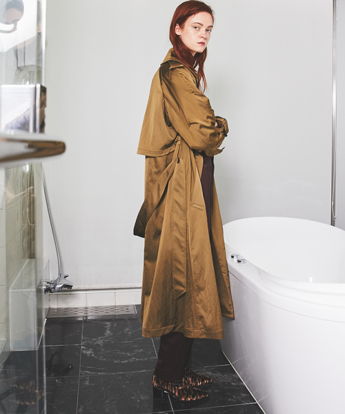 MAISON SPECIAL（メゾンスペシャル）の「◎GISELe 11月号掲載：ワッシャーサテントレンチコート【MAISON SPECIAL/メゾンスペシャル】（トレンチコート・レディース・キャメル/グリーン/ピンクベージュ・FREE）」の6枚目の写真