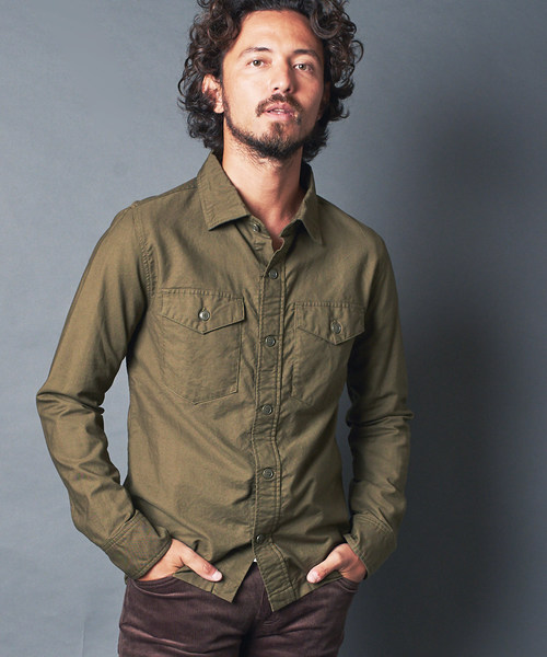 Magine(マージン)の「MILYTARY OXFORD FATIGUE SHIRTS L/S:ミリタリーオックス ファティーグシャツ(シャツ/ブラウス)」|オリーブ