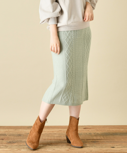 natural couture(ナチュラルクチュール)の「もちもちブークレーケーブルスカート/セットアップ(スカート・レディース・アイボリー/ミント/ボルドー/モカ・FREE)」の3枚目の写真