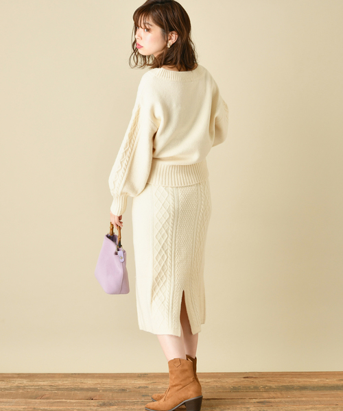 natural couture(ナチュラルクチュール)の「もちもちブークレーケーブルスカート/セットアップ(スカート・レディース・アイボリー/ミント/ボルドー/モカ・FREE)」の6枚目の写真
