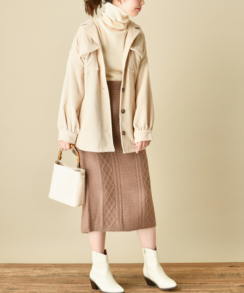 natural couture(ナチュラルクチュール)の「もちもちブークレーケーブルスカート/セットアップ(スカート・レディース・アイボリー/ミント/ボルドー/モカ・FREE)」の8枚目の写真