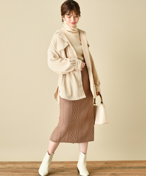 natural couture(ナチュラルクチュール)の「もちもちブークレーケーブルスカート/セットアップ(スカート・レディース・アイボリー/ミント/ボルドー/モカ・FREE)」の10枚目の写真