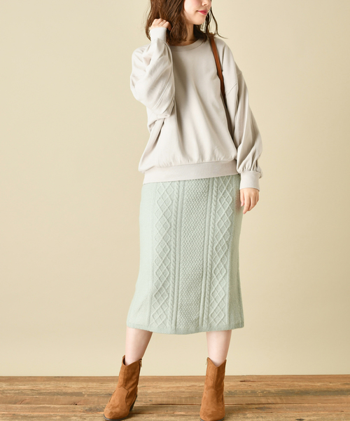 natural couture(ナチュラルクチュール)の「もちもちブークレーケーブルスカート/セットアップ(スカート・レディース・アイボリー/ミント/ボルドー/モカ・FREE)」の11枚目の写真