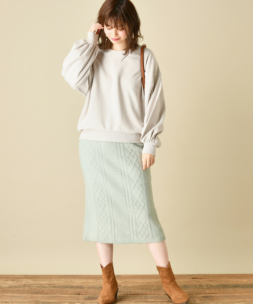 natural couture(ナチュラルクチュール)の「もちもちブークレーケーブルスカート/セットアップ(スカート・レディース・アイボリー/ミント/ボルドー/モカ・FREE)」の13枚目の写真