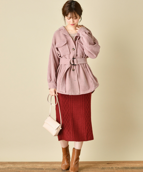 natural couture(ナチュラルクチュール)の「もちもちブークレーケーブルスカート/セットアップ(スカート・レディース・アイボリー/ミント/ボルドー/モカ・FREE)」の16枚目の写真