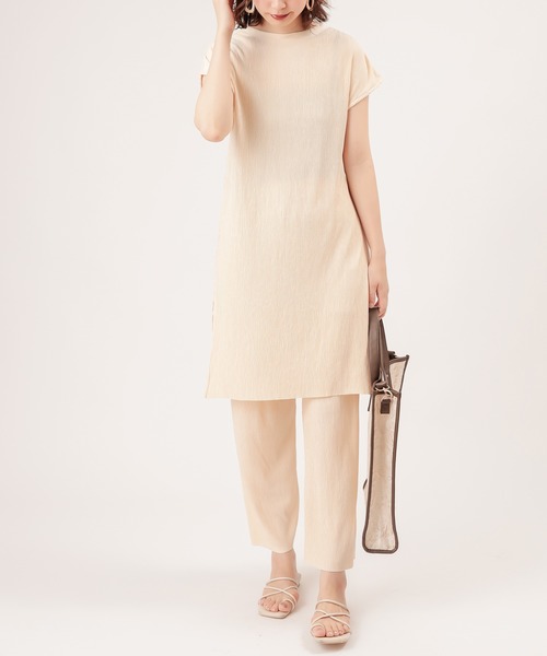 natural couture（ナチュラルクチュール）の「【ZOZO限定】ワッシャーカットロングT&パンツセット（セットアップ・レディース・ブラック/アイボリー/モカ/レンガ・FREE）」の5枚目の写真