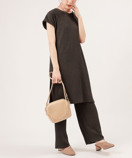 natural couture（ナチュラルクチュール）の「【ZOZO限定】ワッシャーカットロングT&パンツセット（セットアップ・レディース・ブラック/アイボリー/モカ/レンガ・FREE）」の10枚目の写真