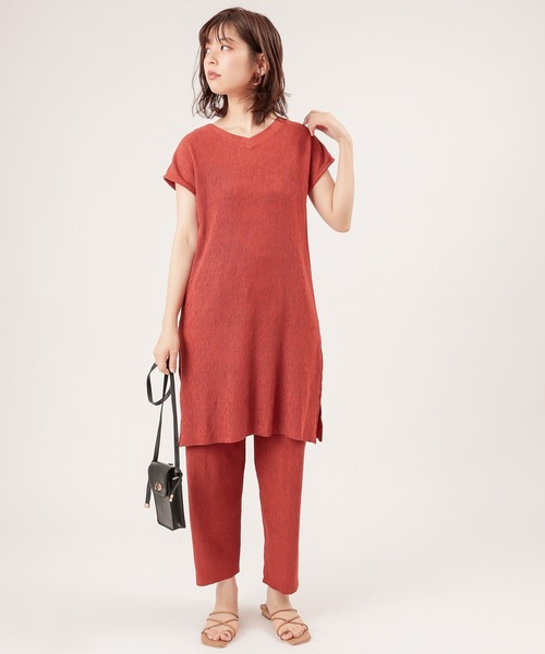 natural couture（ナチュラルクチュール）の「【ZOZO限定】ワッシャーカットロングT&パンツセット（セットアップ・レディース・ブラック/アイボリー/モカ/レンガ・FREE）」の7枚目の写真