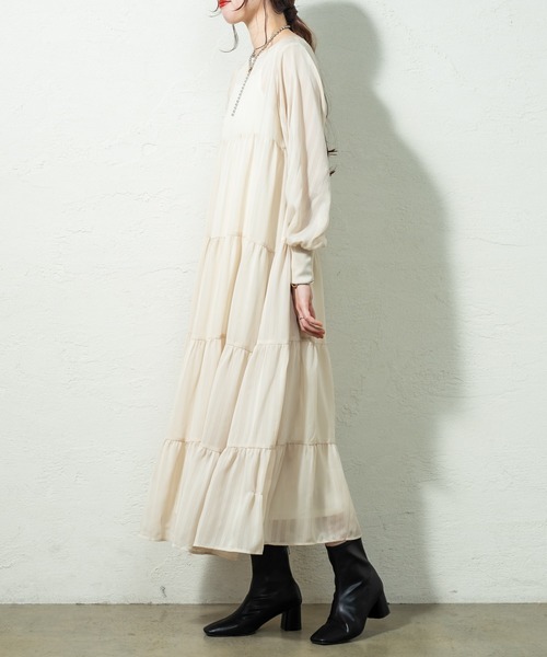 mystic(ミスティック)の「シアーストライプティアードワンピース(ワンピース・レディース・ブラック/ベージュ/カーキ・FREE)」の17枚目の写真