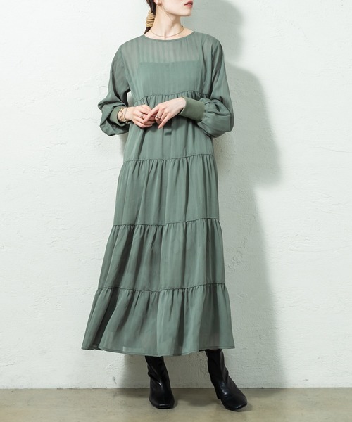 mystic(ミスティック)の「シアーストライプティアードワンピース(ワンピース・レディース・ブラック/ベージュ/カーキ・FREE)」の21枚目の写真