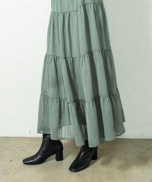 mystic(ミスティック)の「シアーストライプティアードワンピース(ワンピース・レディース・ブラック/ベージュ/カーキ・FREE)」の18枚目の写真