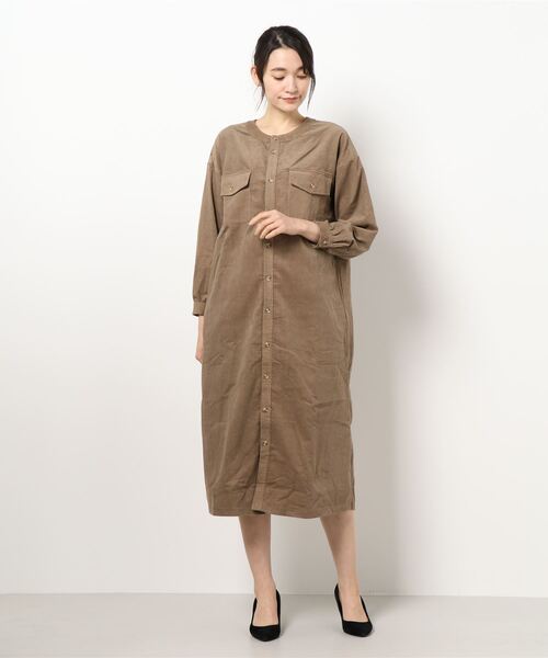 セール】コーデュロイバンドカラーワンピース（ワンピース）｜KOBE