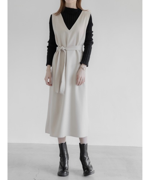 amel（エイメル）の「ベルトセットジャンパードレス（ワンピース・レディース・アイボリー・FREE）」の3枚目の写真