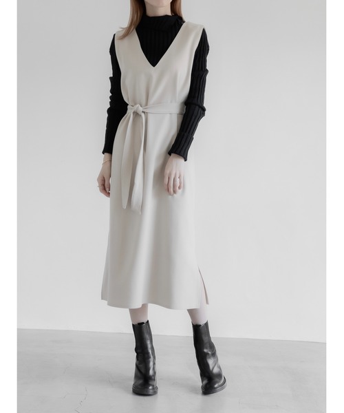 amel（エイメル）の「ベルトセットジャンパードレス（ワンピース・レディース・アイボリー・FREE）」の5枚目の写真