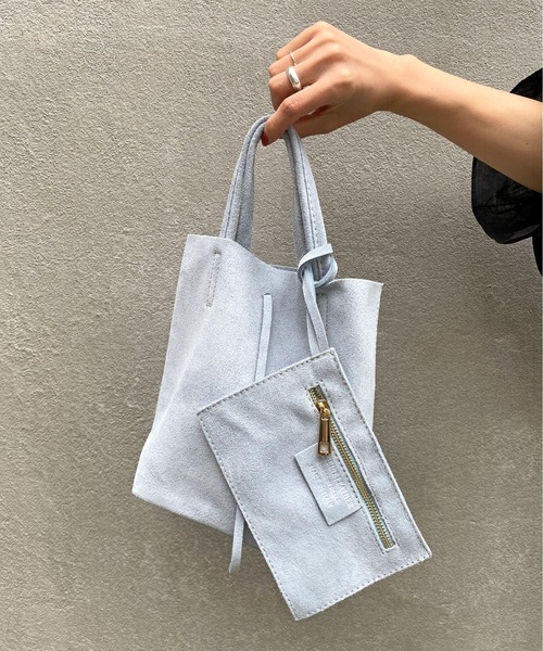 Omekashi(オメカシ)の「Marlon Firenze スエード / レザーミニバッグ(トートバッグ・レディース・モカ/サックスブルー/シルバー・ONE SIZE)」の9枚目の写真