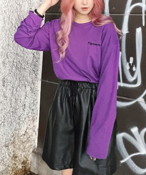 Figments（フィグメンツ）の「ワンポイントロゴロンT（Tシャツ/カットソー・レディース・グリーン/ブラック/ホワイト/マスタード/パープル/ベージュ/サックスブルー・FREE）」の6枚目の写真