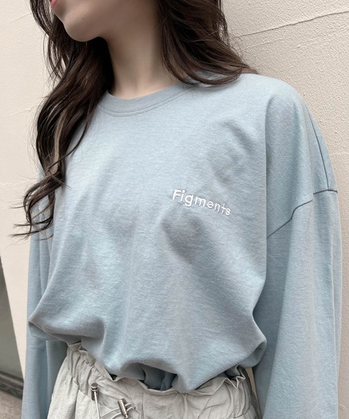 Figments（フィグメンツ）の「ワンポイントロゴロンT（Tシャツ/カットソー・レディース・グリーン/ブラック/ホワイト/マスタード/パープル/ベージュ/サックスブルー・FREE）」の5枚目の写真