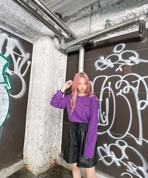 Figments（フィグメンツ）の「ワンポイントロゴロンT（Tシャツ/カットソー・レディース・グリーン/ブラック/ホワイト/マスタード/パープル/ベージュ/サックスブルー・FREE）」の18枚目の写真