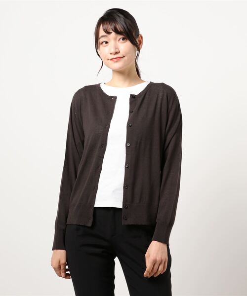 Lugnoncure（ルノンキュール）の「リサイクルコットン天竺カーディガン（カーディガン/ボレロ・レディース・イエロー/キナリ/チャコール/ベージュ・ﾌﾘ-）」の3枚目の写真