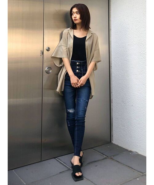 EMODA（エモダ）の「フリンジレースアップハイウエストパギンス（デニムパンツ・レディース・ブラック/インディゴブルー・MEDIUM/SMALL/X-SMALL）」の7枚目の写真