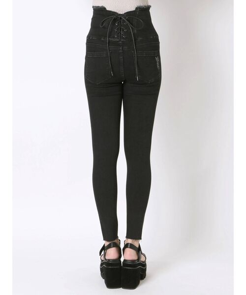 EMODA（エモダ）の「フリンジレースアップハイウエストパギンス（デニムパンツ・レディース・ブラック/インディゴブルー・MEDIUM/SMALL/X-SMALL）」の17枚目の写真