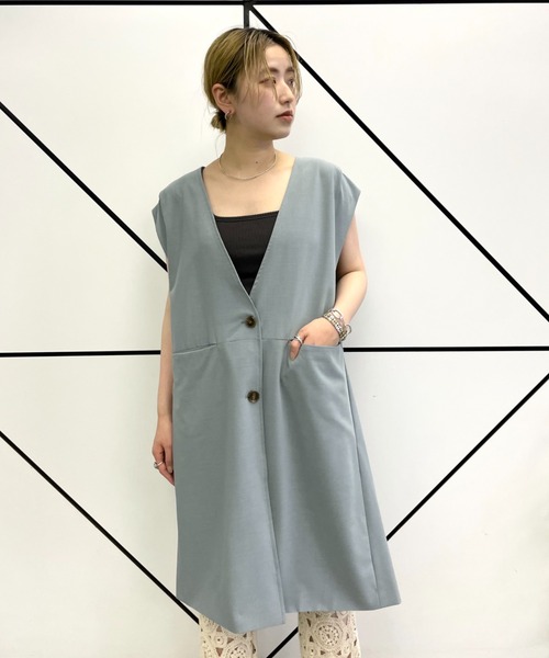 CIAOPANIC（チャオパニック）の「■タックデザインロングジレ/セットアップ着用可能（ベスト・レディース・グレー/ブルー・FREE）」の9枚目の写真