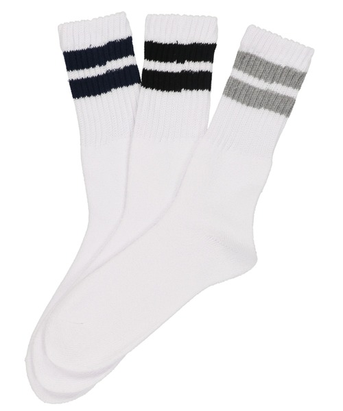 Healthknit（ヘルスニット）の「【Healthknit / ヘルスニット】3P 無地 シンカーラインソックス（ソックス/靴下・メンズ・ホワイト/ホワイト×ブラック・25-27）」の2枚目の写真