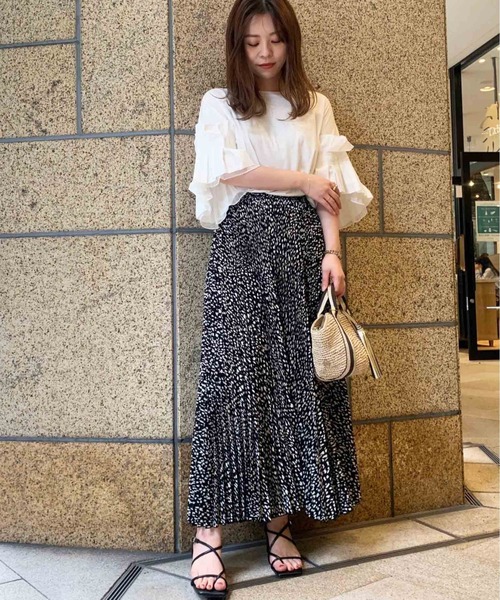 Jines(ジネス)の「プリントプリーツ/ガウチョパンツ(その他パンツ・レディース・キャメル/ホワイト系1/ブラック/ホワイト系2/ブラック系1・FREE)」の4枚目の写真