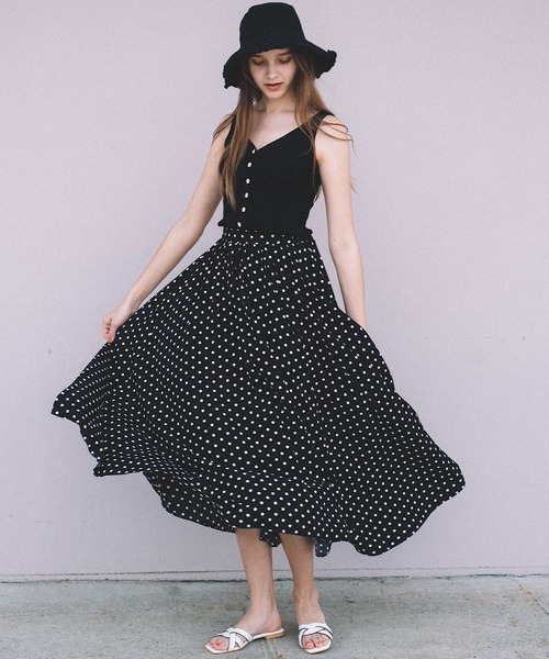 CAMILLE EAU（カミーユオー）の「ギャザーフレアスカート（スカート・レディース・オフホワイト/オリーブ/ドット・MEDIUM）」の18枚目の写真