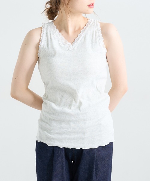 PUAL CE CIN（ピュアルセシン）の「ストレッチレースカップ付きインナー（タンクトップ・レディース・ブラック/オートミール/グレイッシュベージュ・FREE）」の12枚目の写真