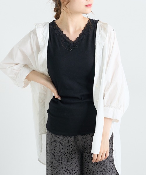 PUAL CE CIN（ピュアルセシン）の「ストレッチレースカップ付きインナー（タンクトップ・レディース・ブラック/オートミール/グレイッシュベージュ・FREE）」の11枚目の写真